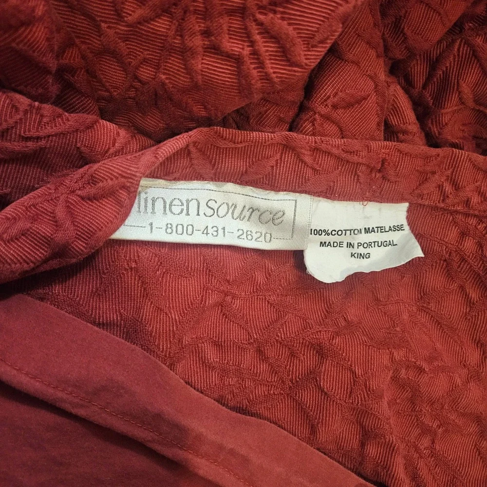 LinenSource King Matelasse Cotton Duvet Red Burgundy Terracotta Leaf Textured